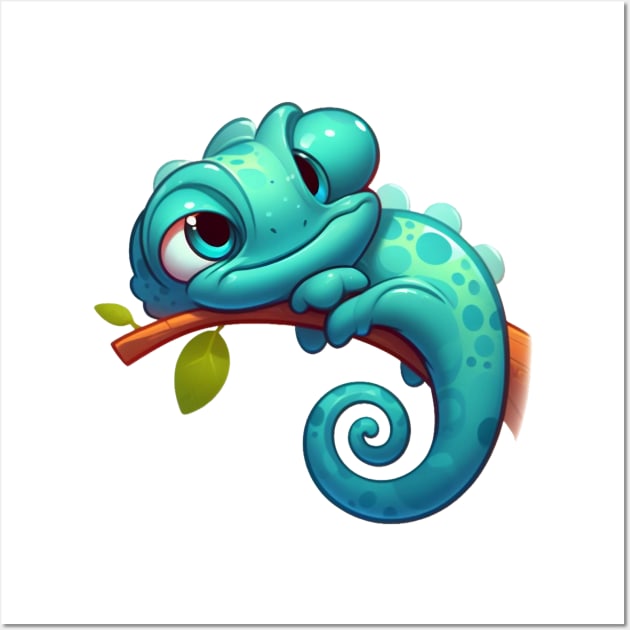 Cute Lazy Chameleon Illustration Wall Art by Dmytro